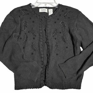 Elegant Black Cardigan with Beaded Detailing